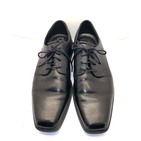 ECCO City Tray Plain Toe Derby Black Leather Shoes Mens size 10 - Picture 2 of 7